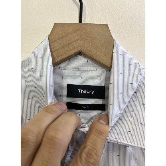 Theory Slim Fit Button Down Shirt 15 R Preppy Quiet Luxury Old Money Office Work - Picture 8 of 16